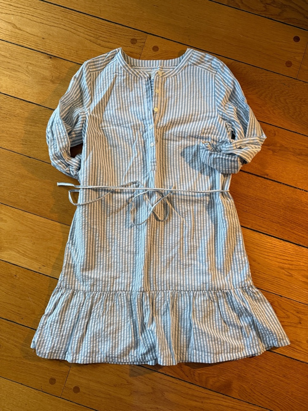 LOFT Blue and White Striped Tie-Waist Dress
